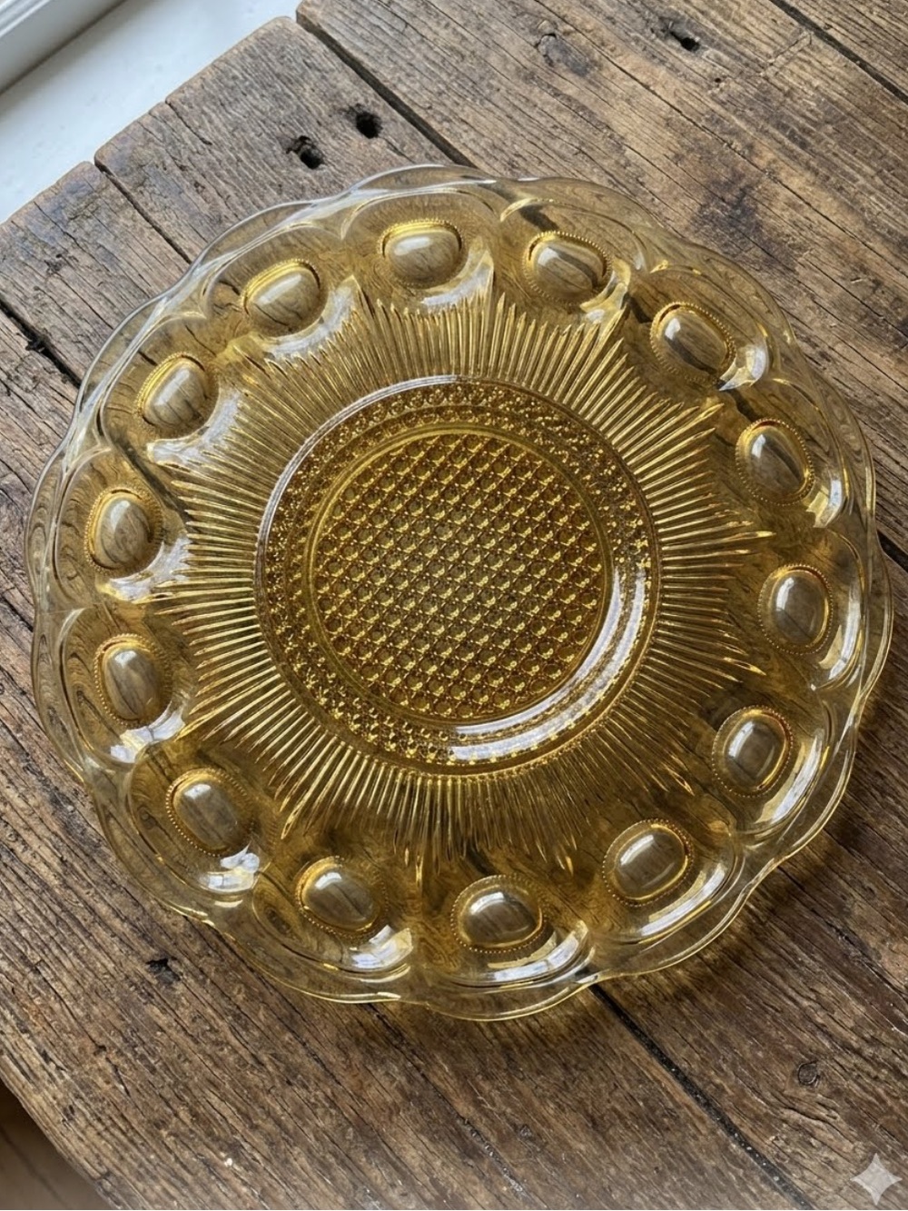 Vintage 1960s Bartlett-Collins Amber Glass Platter
St. Genevieve Pattern